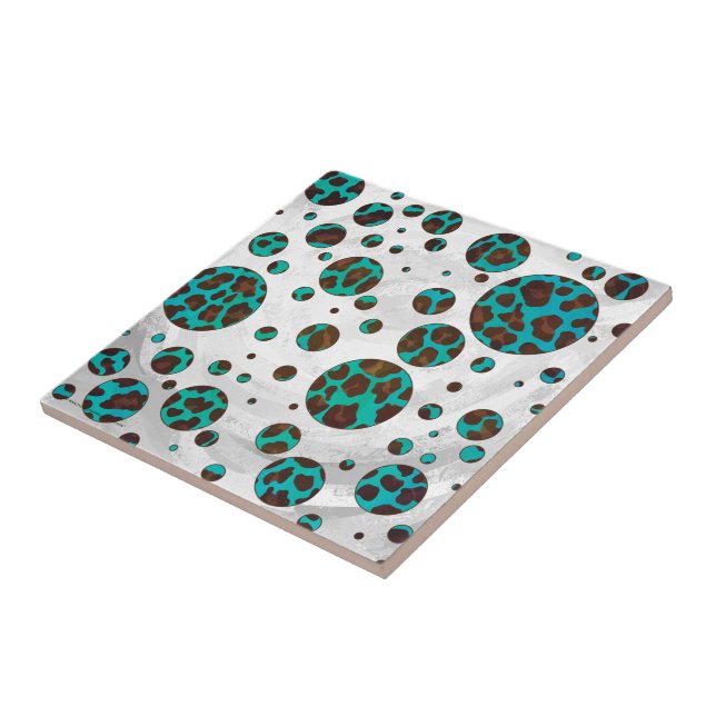Polka Dot Cow Brown und Aquamarin Print Fliese (Seite)