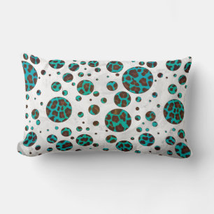 Polka Dot Cow Brown und Aquamarin Print Lendenkissen