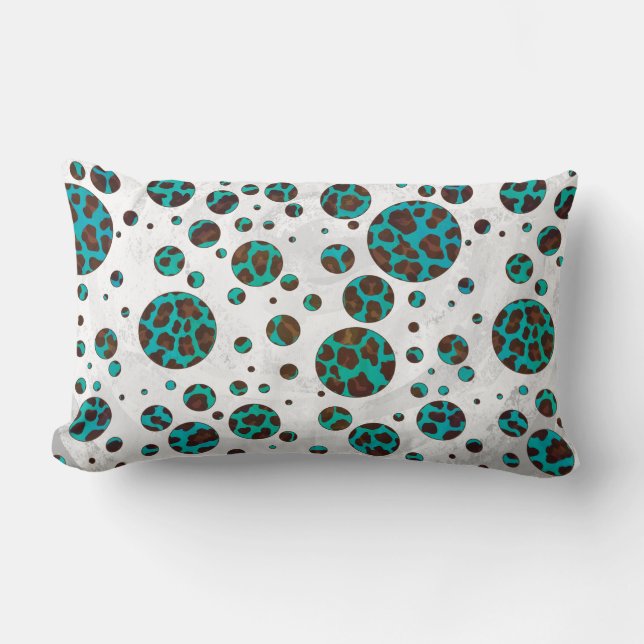 Polka Dot Cow Brown und Aquamarin Print Lendenkissen (Vorderseite)