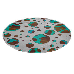 Polka Dot Cow Brown und Aquamarin Print Schneidebrett