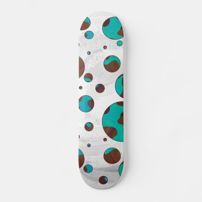 Polka Dot Cow Brown und Aquamarin Print Skateboard (Vorderseite)