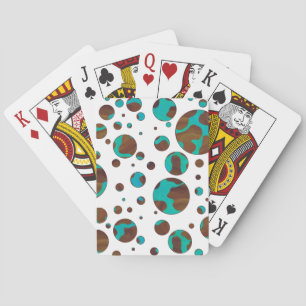 Polka Dot Cow Brown und Aquamarin Print Spielkarten