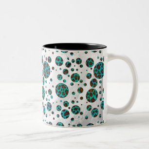 Polka Dot Cow Brown und Aquamarin Print Zweifarbige Tasse