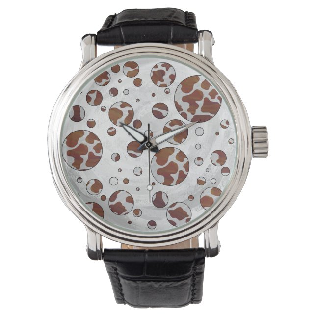 Polka Dot Cow Brown und White Print Armbanduhr (Vorderseite)