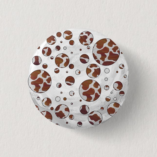 Polka Dot Cow Brown und White Print Button (Vorderseite)