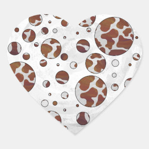 Polka Dot Cow Brown und White Print Herz-Aufkleber