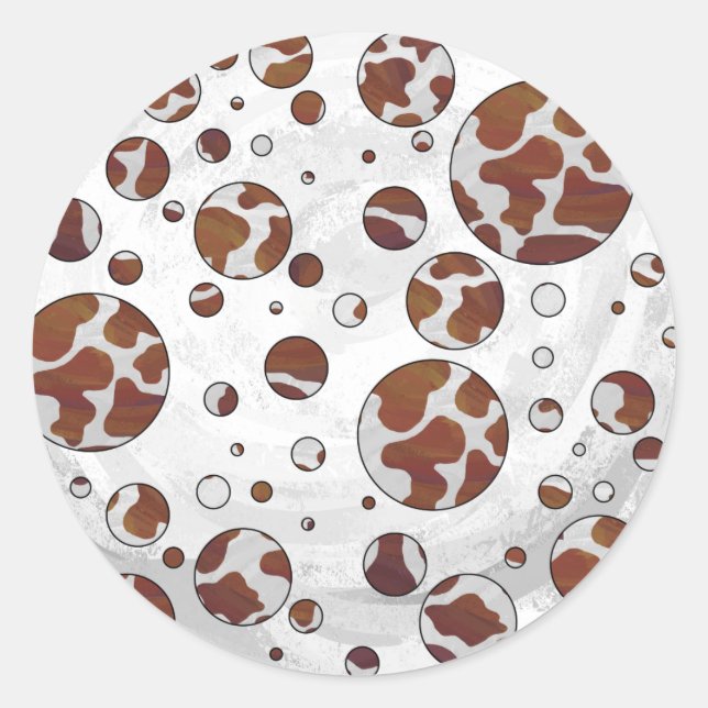 Polka Dot Cow Brown und White Print Runder Aufkleber (Vorderseite)
