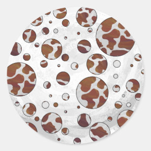 Polka Dot Cow Brown und White Print Runder Aufkleber