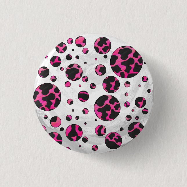Polka Dot Cow Hot Pink und Black Print Button (Vorderseite)