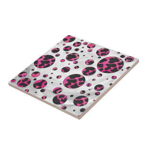 Polka Dot Cow Hot Pink und Black Print Fliese