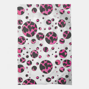 Polka Dot Cow Hot Pink und Black Print Geschirrtuch