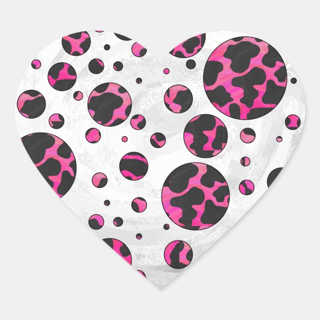 Polka Dot Cow Hot Pink und Black Print Herz-Aufkleber (Vorderseite)