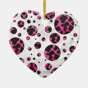 Polka Dot Cow Hot Pink und Black Print Keramik Ornament