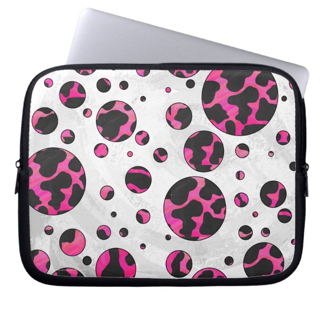 Polka Dot Cow Hot Pink und Black Print Laptopschutzhülle (Vorderseite)