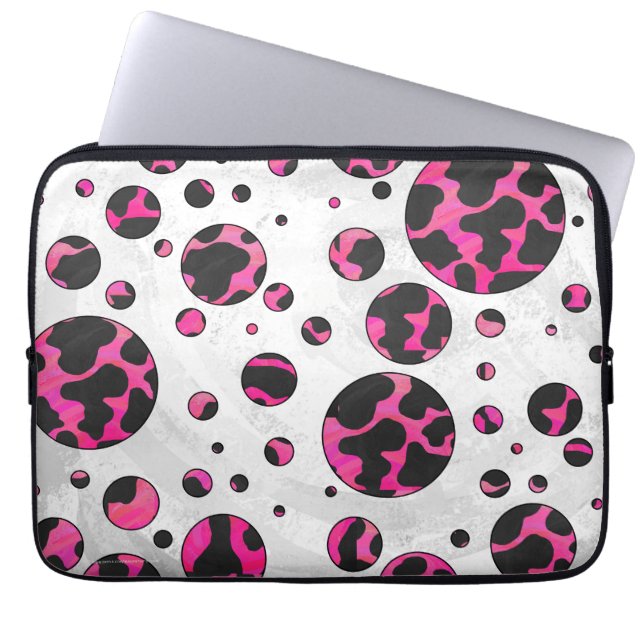 Polka Dot Cow Hot Pink und Black Print Laptopschutzhülle (Vorderseite)