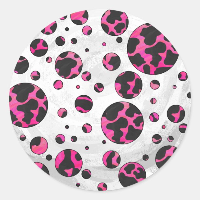 Polka Dot Cow Hot Pink und Black Print Runder Aufkleber (Vorderseite)