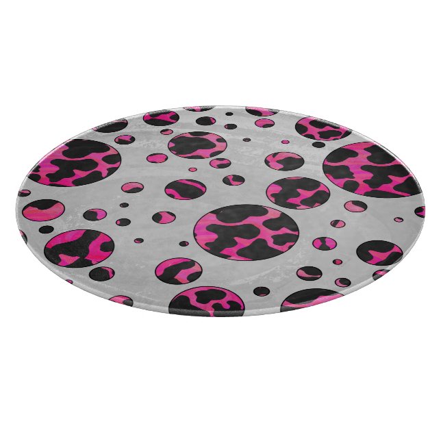 Polka Dot Cow Hot Pink und Black Print Schneidebrett (Ecke)