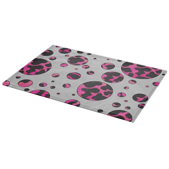 Polka Dot Cow Hot Pink und Black Print Schneidebrett (Ecke)