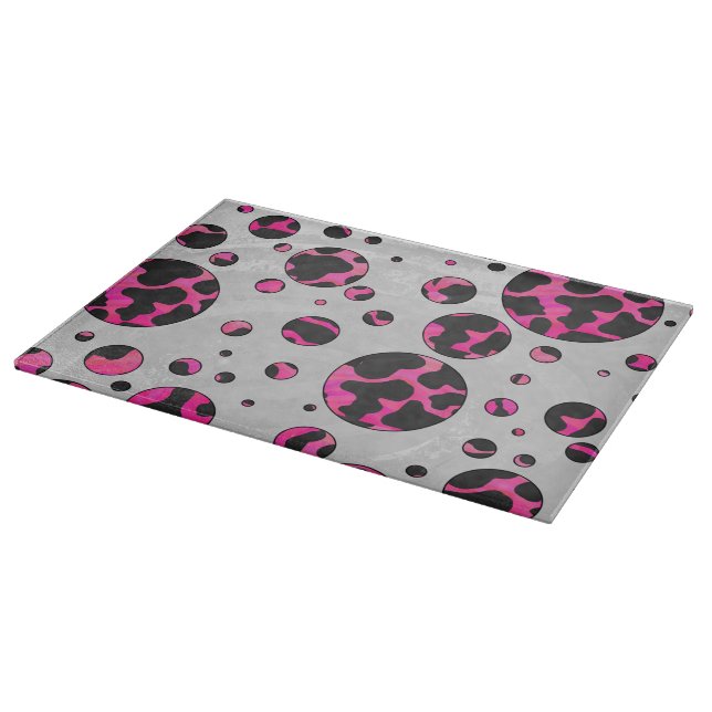 Polka Dot Cow Hot Pink und Black Print Schneidebrett (Ecke)