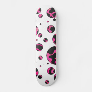 Polka Dot Cow Hot Pink und Black Print Skateboard