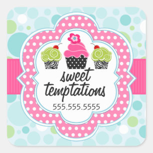 Polka Dot Crazy Cupcake Bäckerei Box Siegel Quadratischer Aufkleber