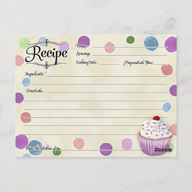 Polka dot Cupcake Retro Rezept Card Brautparty Postkarte (Rückseite)