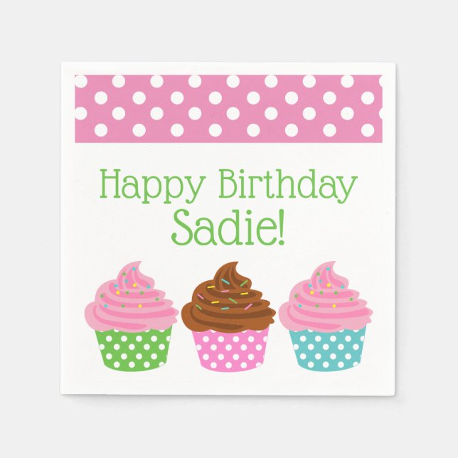 Polka Dot Cupcakes Personalisiert Party Napkins Serviette (Vorderseite)