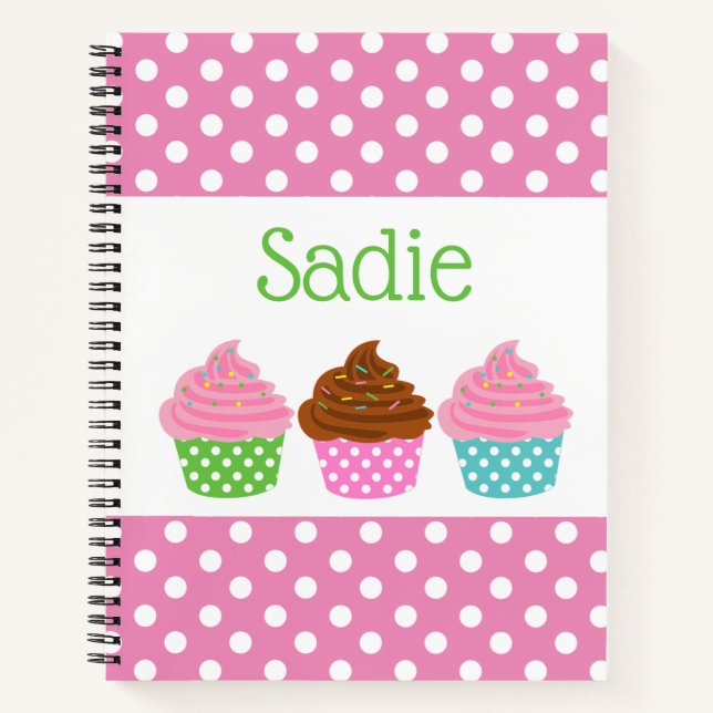 Polka Dot Cupcakes Personalisiertes SpiralNotebook Notizbuch (Vorderseite)