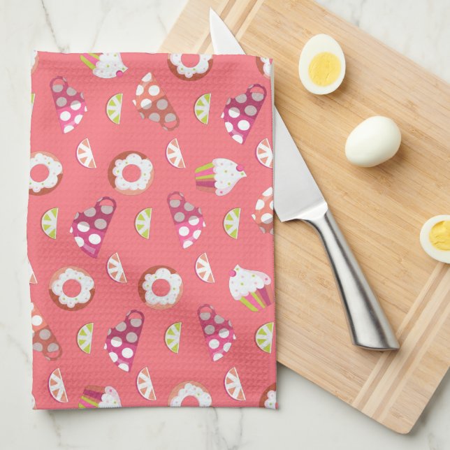 Polka Dot Cups Cakes Donuts Lemons Grapefruits Geschirrtuch (Viertel Falte)