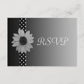 Polka Dot Daisy Gray & Black Wedding RSVP Karte