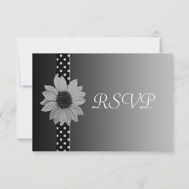 Polka Dot Daisy Gray & Black Wedding RSVP Karte (Vorderseite)