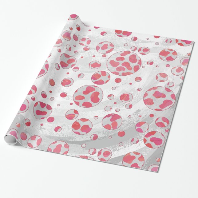 Polka Dot Dalmatiner Rosa und Weiß Geschenkpapier (Ungerollt)