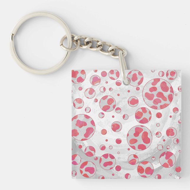 Polka Dot Dalmatiner Rosa und Weiß Schlüsselanhänger (Vorderseite)