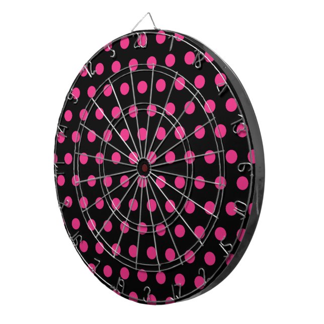Polka Dot Dartboard (Schwarz & Neon Pink) Dartscheibe (Vorderseite rechts)
