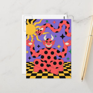 Polka Dot Devil and Snake Checkered Floor Postkarte