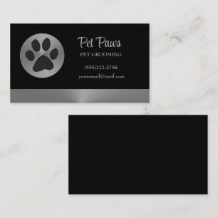 Polka Dot Dog Paw auf Silver Pet Grooming Service Visitenkarte