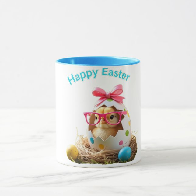 Polka Dot Egg Chick mit Brillen Happy Oaster Tasse (Zentrum)