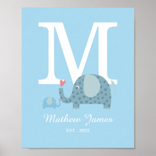 Polka Dot Elephant Initial Monogram Kinderzimmer P Poster