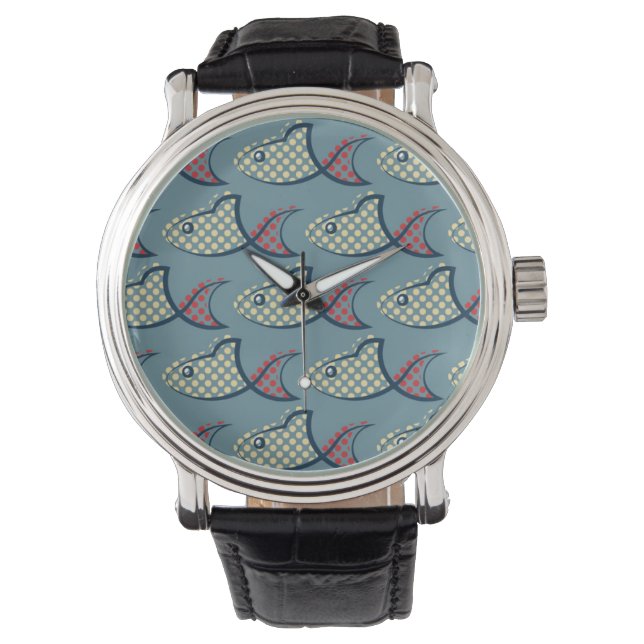 Polka Dot Fish Pattern Armbanduhr (Vorderseite)