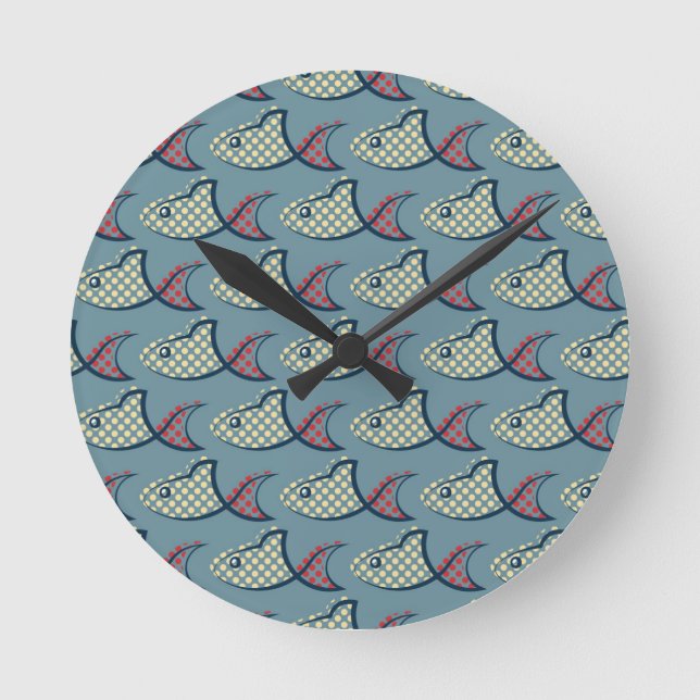 Polka Dot Fish Pattern Runde Wanduhr (Vorderseite)