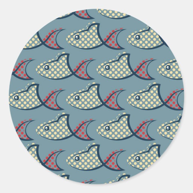 Polka Dot Fish Pattern Runder Aufkleber (Vorderseite)