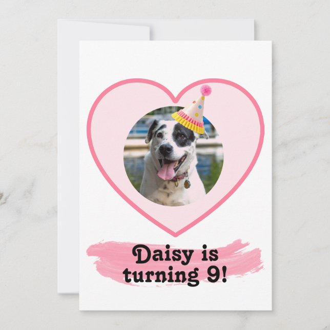 Polka Dot Foto Geburtstag mit rosa Pinsel Einladung (Vorderseite)