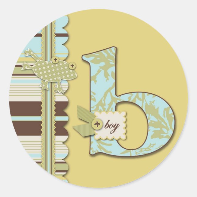 Polka Dot Frog & Strip mit B-Monogramm Runder Aufkleber (Vorderseite)