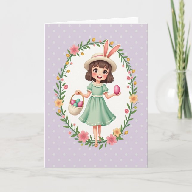 Polka Dot Frühlingsmädchen Karte (Vorderseite)