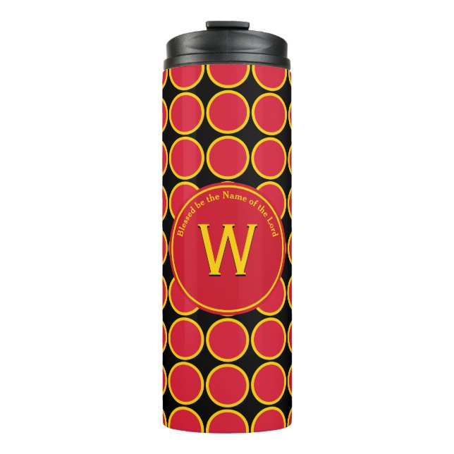 POLKA DOT Geometric Monogram, kundenspezifisch rot Thermosbecher (Vorderseite)