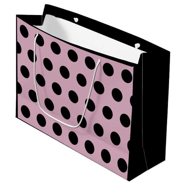 Polka Dot Geschenktasche - Groß (rosa & schwarz) Große Geschenktüte (Vorderseite Schrägansicht)