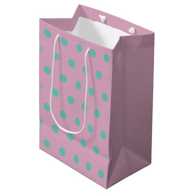 Polka Dot Geschenktasche (Pink & Aqua) Mittlere Geschenktüte (Vorderseite Schrägansicht)
