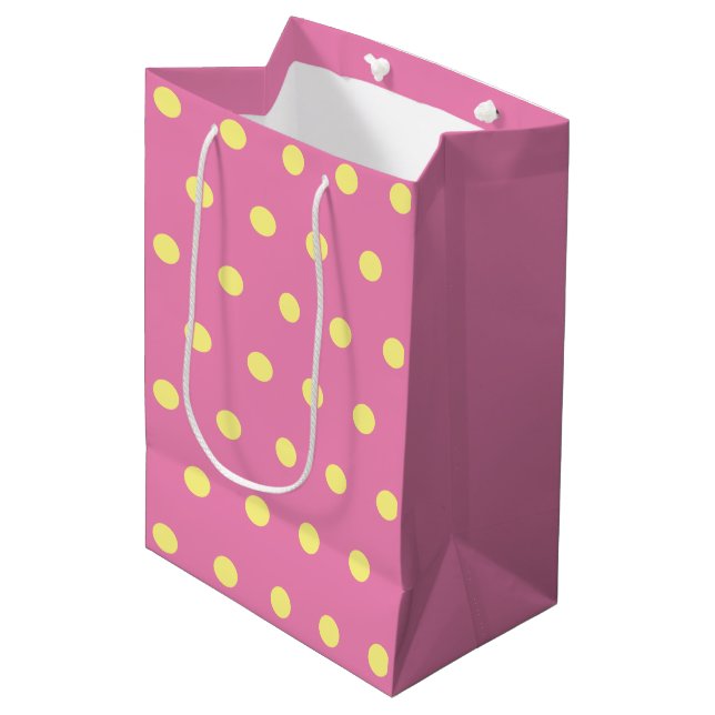 Polka Dot Geschenktasche (rosa & weich gelb) Mittlere Geschenktüte (Vorderseite Schrägansicht)