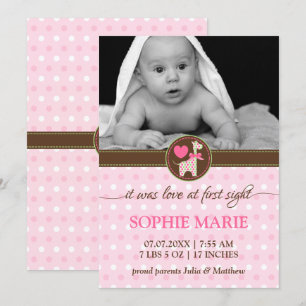 Polka Dot Giraffe Baby Foto Geburtsankündigung Ankündigung