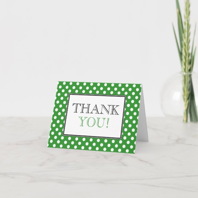 Polka Dot Green & White Dankeschön Karte (Vorderseite)